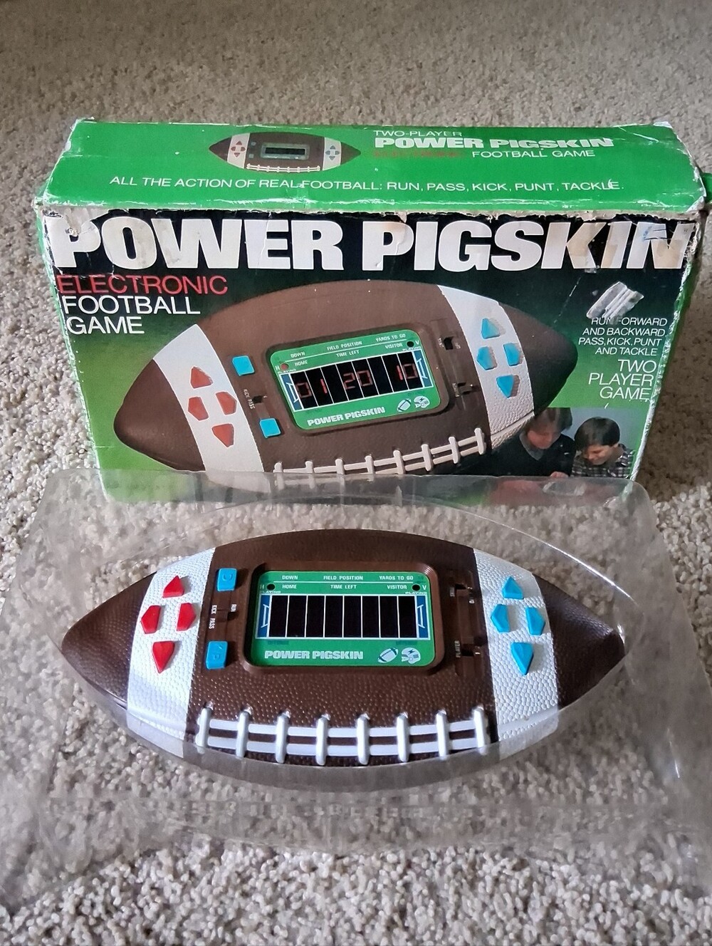 POWER PIGSKIN FOOTBALL 80's Handheld Electronic Tabletop Video Game. Working!